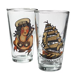 Sailor Jerry pint GLASSES, $56 for a set of four, at Wacky Cats